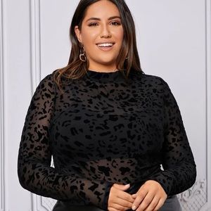 Leopard Mesh and Velvet Long Sleeve Fitted Shirt